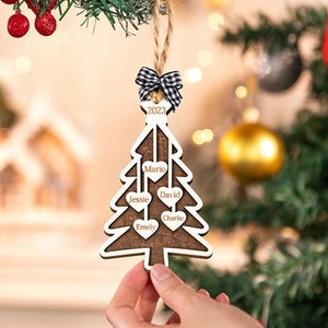 Custom Name Christmas Tree Ornament | Family Names Holiday Decor | Personalized Wooden Hanging Charm for 1-7 Names