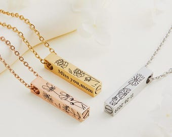 Collana con urna personalizzata con fiore di nascita e incisioni personalizzate, gioielli per cremazione personalizzati per le ceneri, regalo di condoglianze commemorative per lei