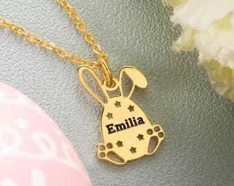 Personalized Easter Bunny Egg Name Necklace | Custom Name Jewelry for Kids | Perfect Easter Gift & Spring Accessory