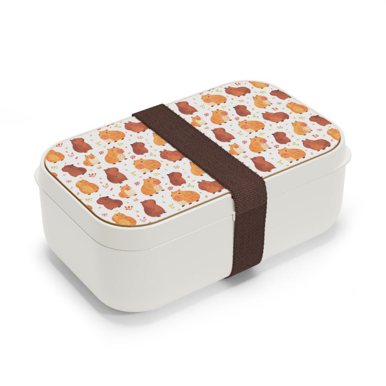 Capybara Print Bento Lunch Box, Kawaii Chibi Style Capybara Bento Lunch Box, Capybara Silicone Lunch Box, Capybara Lunch Box with Utensils image 5
