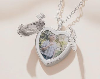 Personlig urna med foto och änglavingar – Mini urnahalsband med urna och foto, urnahalsband med aska och änglavingar