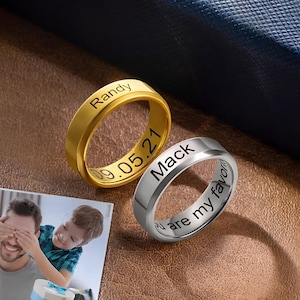 Men&#39;s Engraved Ring/Stainless Steel Promise Ring in Black/Silver/Gold, Simple Engraved Stainless Steel Ring, Custom Message Ring, Name Ring