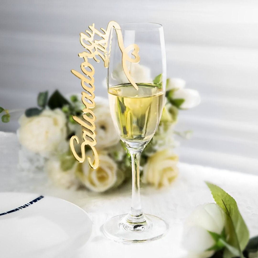 Custom Champagne Glass Charms, Wine Glass Accessory, Champagne Party Ideas, Wedding/Celebration Ideas, Champagne Glass Name Tag, Party Bag