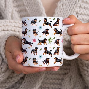 Rottweiler Dog Print 11oz Ceramic Mug, Dog Breed Rottweiler Printed Coffee Cup, Rottweiler Owners Gifts, Pet Drinkware for Dog Lovers