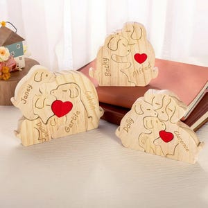 Personalized Wooden Dog Family Puzzle Sign, New Baby Announcement Idea, Family Christmas Gift, Family Love Decoration, Baby Nursery Decor