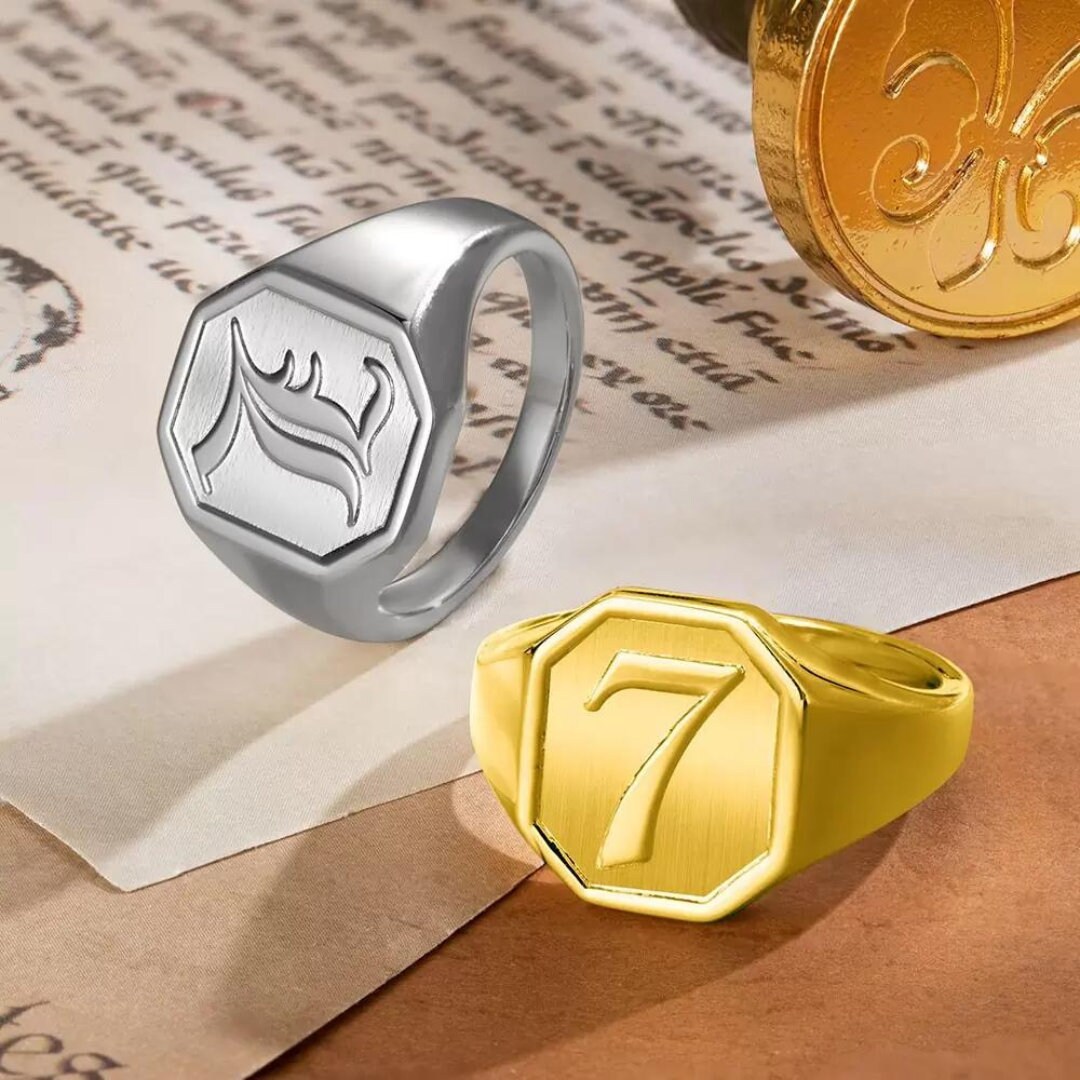 Custom Initial Signet Ring | Men's Sterling Silver Chunky Signet Ring ...