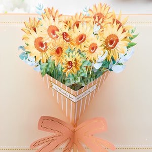 Pop-Up-Karte - Benutzerdefinierte Nachricht Sonnenblume & Narzisse / Rosenstrauß 3D-Grußkarte mit Blumenmuster, perfekt für jeden Anlass