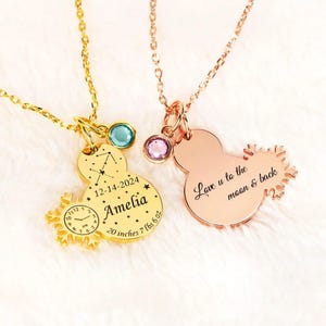 Custom Engraved Baby Birth Stats Necklace with Birthstone - Newborn Announcement Jewelry, Baby Shower & Mother’s Day Gift for New Mom