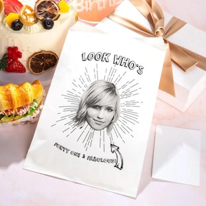 Sacchetti personalizzati per bomboniere per feste di compleanno con foto (set da 20 pezzi), sacchetti di carta con foto personalizzate per feste di compleanno per cibo/bomboniere, idea per decorazioni per feste di compleanno