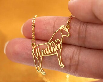Personalized Horse Breed Name Necklace in 925 Sterling Silver/18k Gold Plated, Line Drawing Horse Necklace, Horse Rider/Equestrian Gift