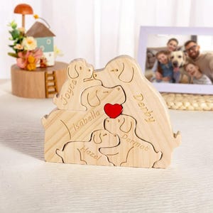 Personalized Wooden Dog Family Puzzle Sign, New Baby Announcement Idea, Family Christmas Gift, Family Love Decoration, Baby Nursery Decor