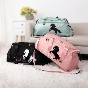 Personalisierter Name Pferd Duffle Bag Sportausrüstung Tasche, Benutzerdefinierter Name Pferd Reitsport Weekender Tasche, Pferd Reiter Sporttasche, Pferd Mädchen Geschenk