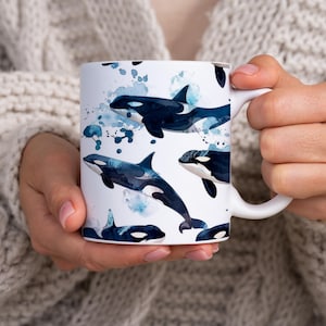 Tasse en céramique de 11 oz à imprimé orque, tasse en céramique à imprimé orque, idée cadeau pour les amateurs d&#39;orques, verres en céramique orque/baleine