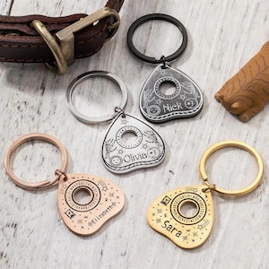 Pet ID Tag with Custom Name, Stainless Steel Ouija Planchette Pet/Cat Tag, Tiny Witchy Cat Collar Charm, Spiritual Cat Owner Gift image 1