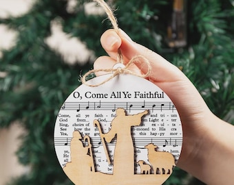 Wooden Nativity Scene Christmas Decoration, Christmas Carol Musical Sheet Christmas Tree Decoration, Christian Christmas Decor for Church