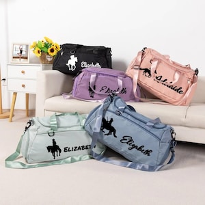 Sac de sport d'équitation avec nom personnalisé, sac de week-end de voyage étanche avec sangle, cadeau de sac de voyage de dressage pour cavaliers