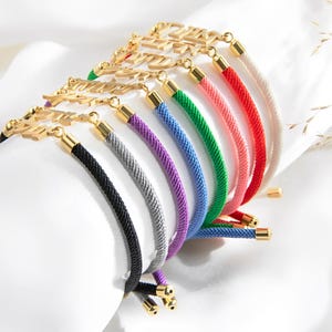 Personalized Minimalism Hebrew Cord Bracelet, Colorful Hebrew Nameplate Bracelet, Bat/Bar Mitzvah Bracelet, Custom Hebrew Name Rope Bracelet