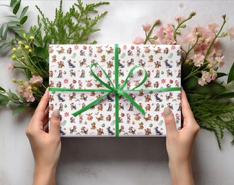 Dog Christmas Print Gift Wrapping Paper Roll, Holiday Pets Themed Print Wrapping Paper, Winter Gift Paper, Christmas Gift Paper for Dog Moms