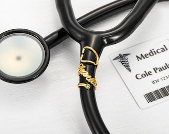 Custom Name + Birthstone Stethoscope ID Tag, Personalized Stethoscope Name Tag, Doctor/Nurse Personalized Graduation Gift Idea