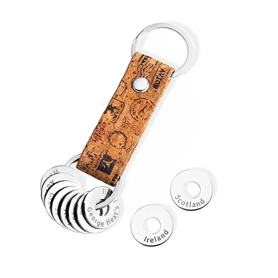 Travel Keychain With Custom Country Token/charms, PU Leather