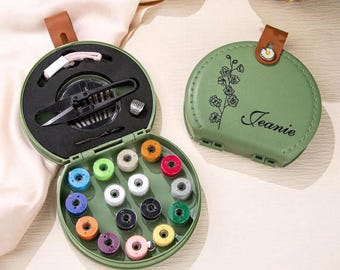 Customized Mini Sewing Kit with Name + Birth Flower, Gift for Grandmas/Moms/Dressmakers/Seamstress, Poratble Personalized Sewing Set