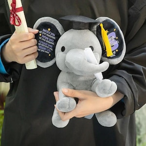 Custom Graduation Elephant Stuffed Animal with Name, High School/University Graduation Gift, Preschool Graduation Custom Keepsake Gift