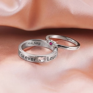 Custom Heart Birthstone Couple Rings Set of 2 Rings, His & Hers Matching Ring Set, 925 Sterling Silver Birthstone Promise Rings for Couples