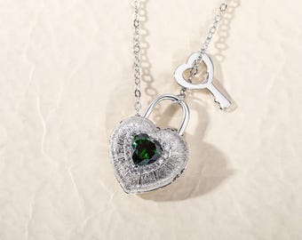 Personalized Photo Heart Lock Necklace with Birthstone, Love Padlock & Key Pendant, Anniversary Valentine’s Day Gift for Her/Wife/Couple