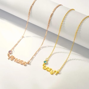 Personalized Thai Name Necklace with Birthstone, Minimalist Delicate Thai Jewelry, Birthday Gift for Thai Women, Thai Name Gift
