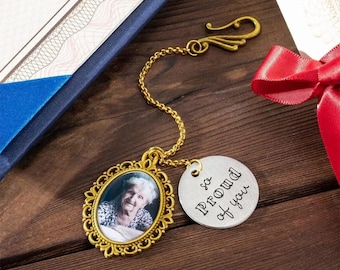 Graduation Cap Charm w/Custom Photo, Stainless Steel Memorial Tassel for Graduation Hat, Graduation Memory Charm, Graduate Cap Accessories