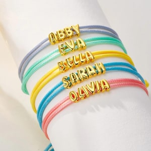 Pulsera de cordón con letras de burbujas 3D personalizadas, pulsera de cuerda ajustable con nombre personalizado, linda pulsera de amistad colorida de estilo veraniego para niñas