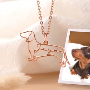 Custom Dog/Cat Breed Silhouette Necklace with Name, Stainless Steel Pet Line Drawing Necklace, Jewerly Gift for Cat/Dog/Pet Owners