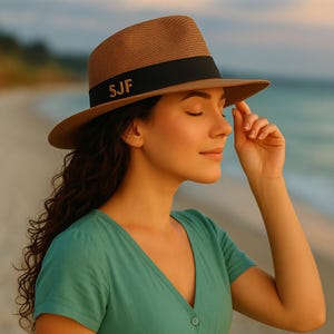 Custom Initials Panama Hat | Personalized Name Sun Hat | Classical Summer Straw Hat for Cruises/Vacations, Girl&#39;s Holiday Matching Hat