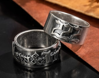 Benutzerdefinierter Gotischer Namensring, Unisex-Ring aus Messing / Sterlingsilber 925, Tattoo-Stil Schriftart Gothischer Namensring, Geschenk für Sie / Ihn