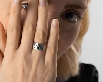 Benutzerdefinierter Gotischer Namensring, Unisex-Ring aus Messing / Sterlingsilber 925, Tattoo-Stil Schriftart Gothischer Namensring, Geschenk für Sie / Ihn
