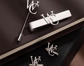Personalized Cufflinks Lapel Pin and Tie Bar for Men, Special Elegant Gift for Him, Engraved Tie Bar, Grooms Gift, Stainless Steel Set