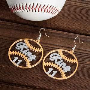 Custom Name Baseball Earrings with Number | Baseball Mom Gift | Cheerleading Dangly Jewelry for Players & Fans