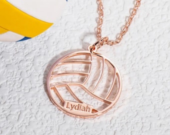 Collar de voleibol con nombre personalizado en plata de ley 925. Collar de voleibol con nombre personalizado. Regalo para jugador, equipo o entrenador de voleibol.