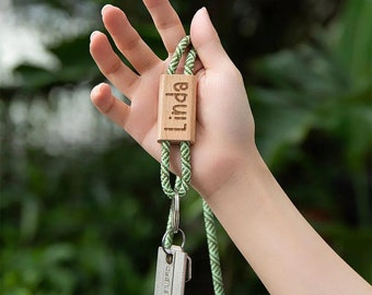 Personalized Name Boho Lanyard, Wooden Name Tag Lanyard for Teachers, Unique Thick Colorful Rope Lanyard, Personalized Teacher Gift Idea