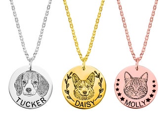 Collier personnalisé de portrait d’animal de compagnie avec nom personnalisé, collier pour animaux de compagnie gravé en argent 925, cadeau parfait pour les amoureux des animaux de compagnie/propriétaires de chiens/propriétaires de chats