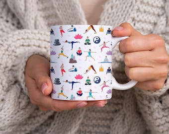 Yoga Print 11oz Keramiktasse | Spaß Yoga-Enthusiasten Geschenk | Yoga Themed Kaffeebecher | Einzigartige Fitness Tasse für Yoga Liebhaber