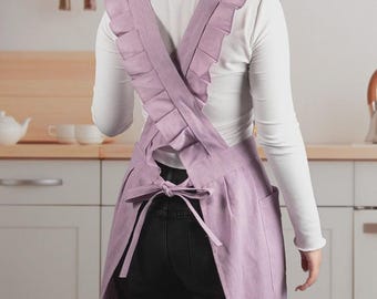 Benutzerdefinierte Name gekräuselte Schürze mit Taschen, personalisierte Küchen- oder Gartenschürze, gekräuselte Schürze im traditionellen Stil für sie, benutzerdefinierte Namensschürze