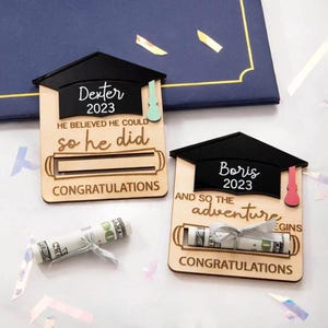 Portamonedas de graduación personalizado con cita o mensaje grabado, portamonedas de madera para billetes de dólar, regalo de graduación personalizado para hija/hijo.