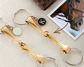 Personalized Horse Bit Keychain, Funny Gift Idea Key Ring for Horse Rider/Horse Owner, Custom Initals Horse Riding Key Ring in Gold