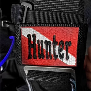 Benutzerdefinierte Name Scuba Dive Tag, personalisiertes gesticktes Scuba BCD Namensschild, Geschenk für Taucher / Tauchcrew / Taucherkameraden, BCD Name Patch