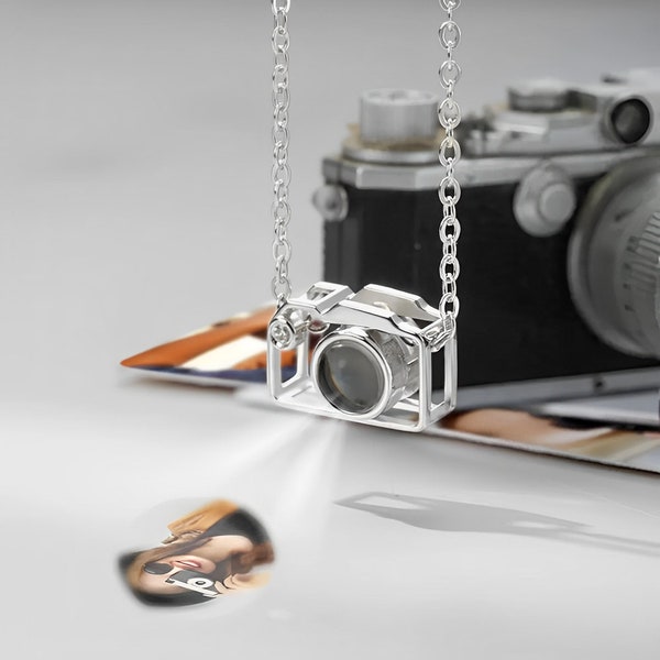 Personalisierte Foto-Projektor-Kamera-Anhänger in 925 Sterling Silber, Geschenk für Fotografie-Liebhaber