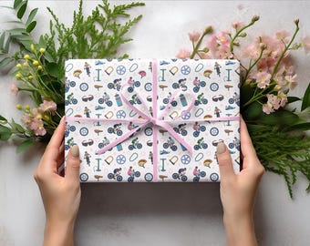 Cadeaupapier mountainbike - Bergen en fietsen print Cadeaupapierrol voor fietsfans, milieuvriendelijk en leuk
