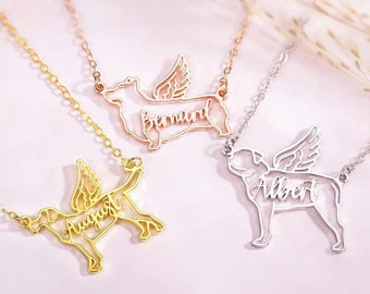 Custom Dog Breed Necklace with Angel Wings | Memorial Gift for Dog Loss | Personalized Name Jewelry