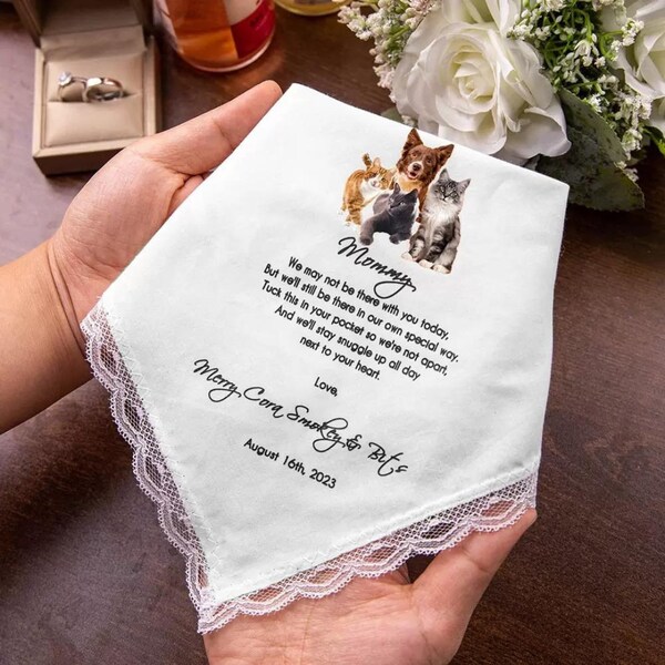 Wedding Handkerchief/Napkin 'From Your Dog', Gift for the Bride/Groom from Pet, Dog/Cat Wedding Ideas, Wedding Serviette from Dog