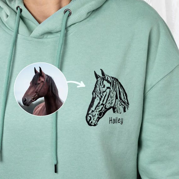 Custom Horse Portrait Hoodie Personalized Horse Line Art Gift
